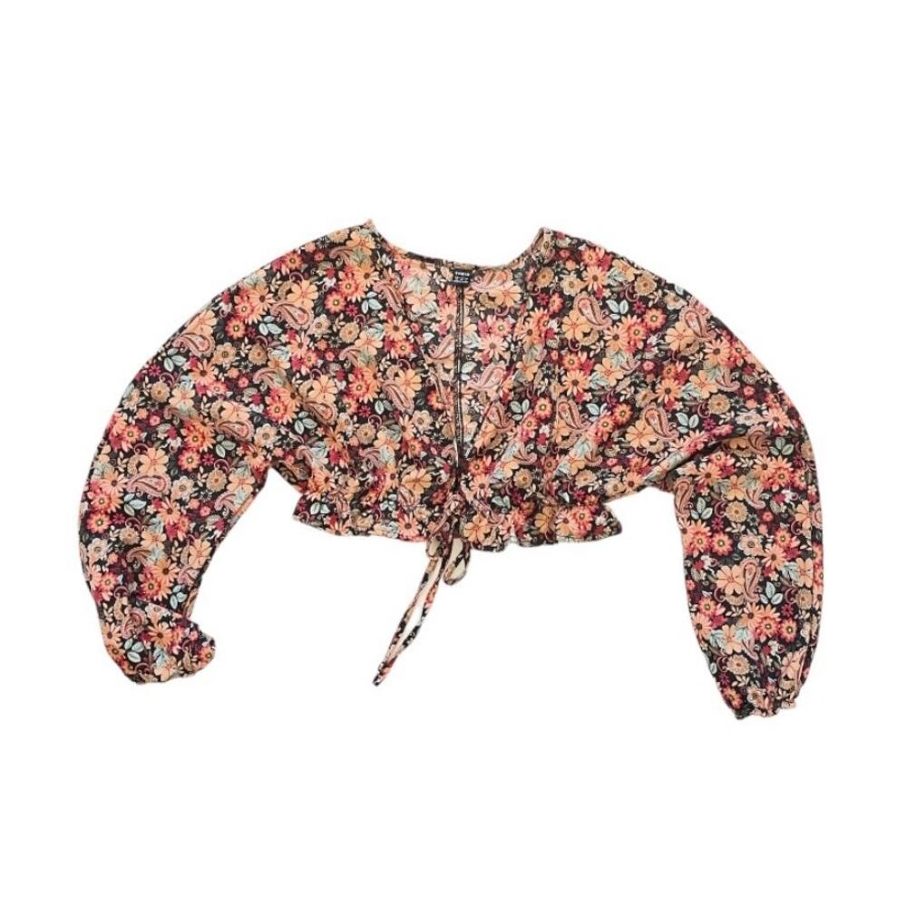 Shein Floral Crop Top Long Sleeve Top Size 6